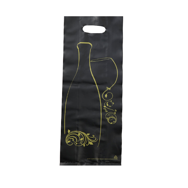 2-bottle bag | Black HDPE | Die-cut handles | 16+4/4x46cm | 1000