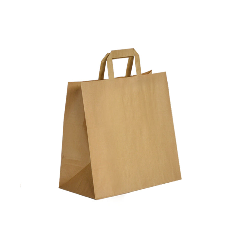 Recycled brown kraft bag | flat handles | 32+17x44cm | 250 per bag