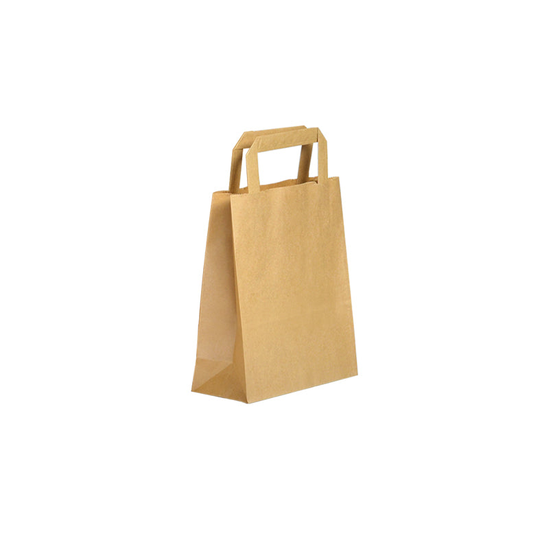 Recycled brown kraft bag | flat handles | 18+8x22cm | 500 per bag