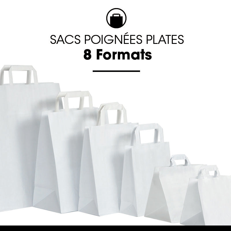 Sac kraft blanc lisse|poignées plates|26+19x25cm|par 250