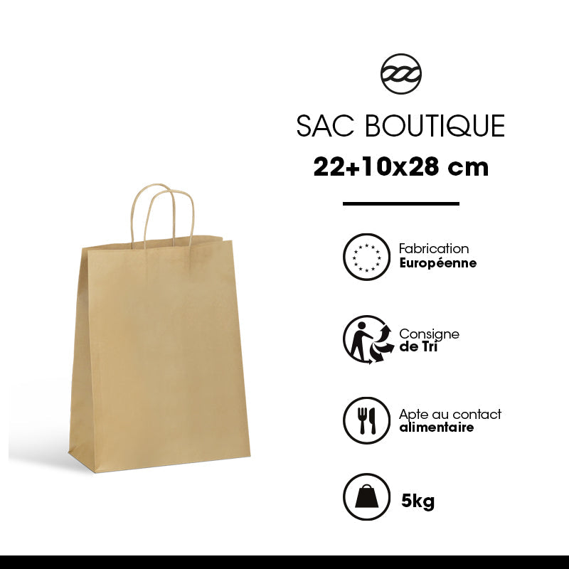 Boutique bag|brown kraft|twisted handles|22+10x28cm|pack of 250