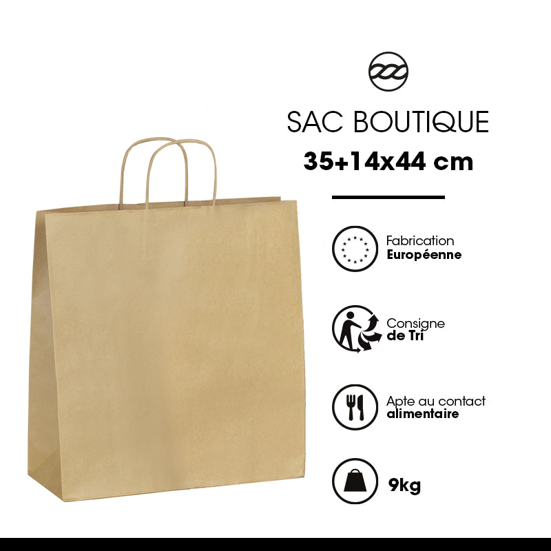 Boutique bag | brown kraft | twisted handles | 35+14x44cm | 250 pieces