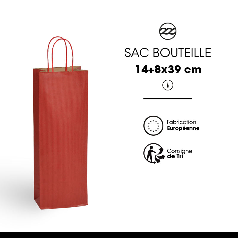 1 bottle bag | brown laid kraft | twisted handles | 14+8x39cm | 300 per bag