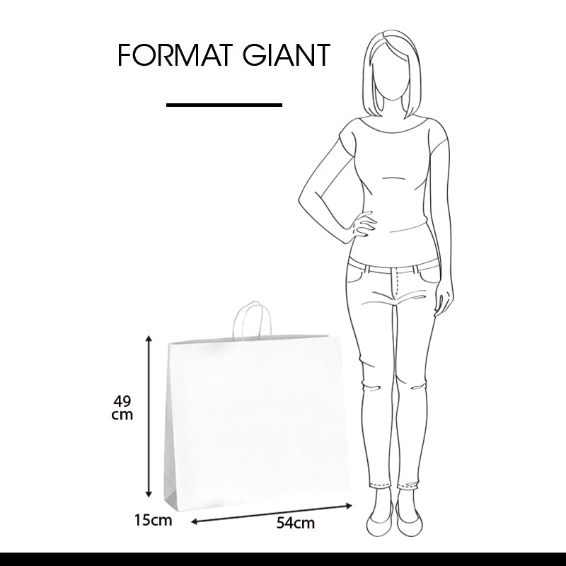 Sac boutique|kraft blanc|poignées torsadées|54+15x49cm|par 120