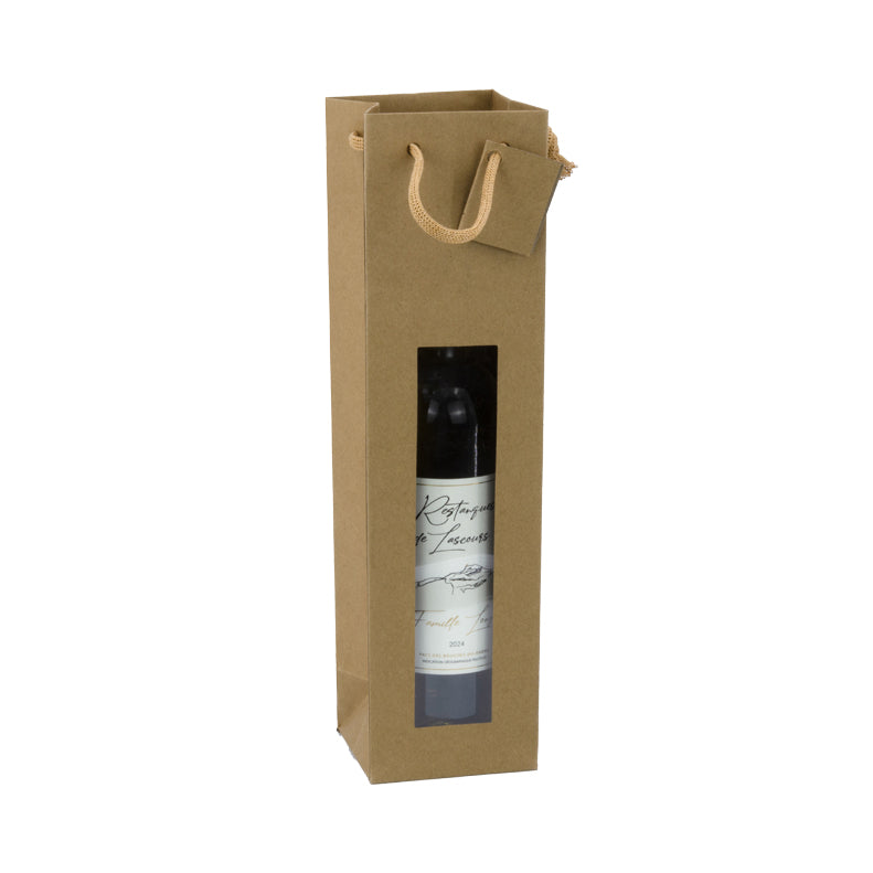 1 bottle window bag | brown kraft | paper handles | 10+9x38cm | 200