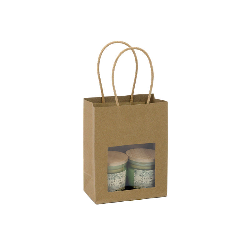 Display bag | brown kraft | twisted handles | 11.4 + 6.4 x 14.6 cm | 500 pieces
