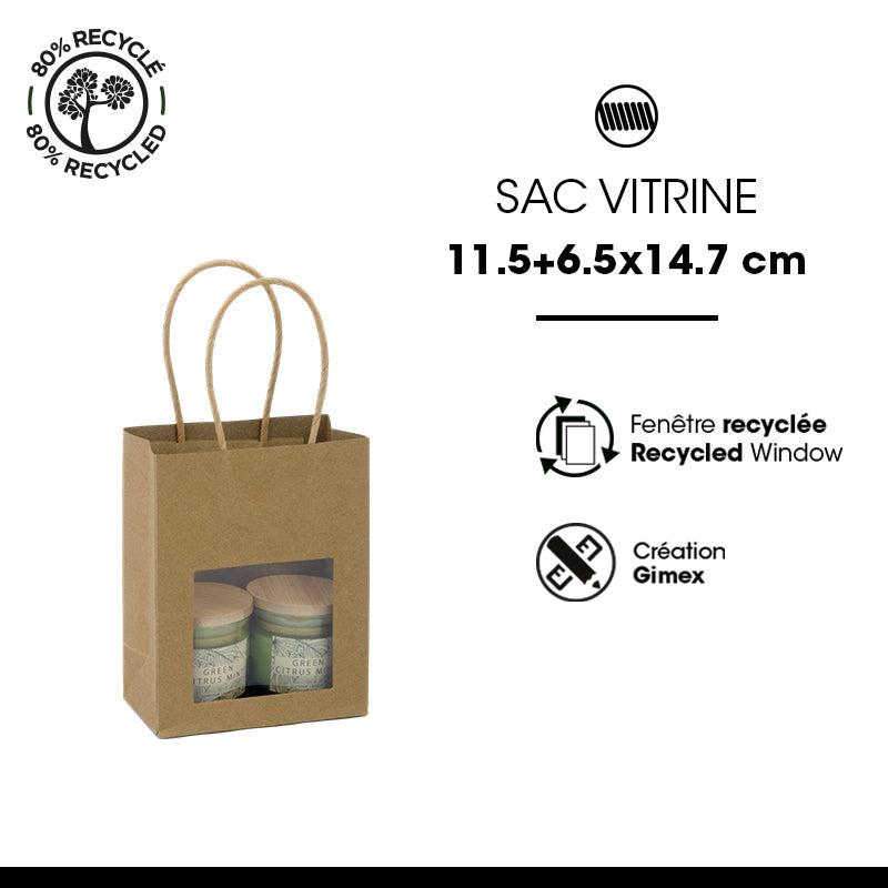 Display bag | brown kraft | twisted handles | 11.4 + 6.4 x 14.6 cm | 500 pieces