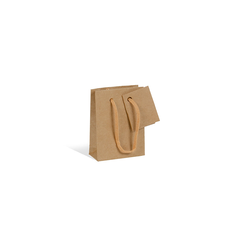 Extra Small Luxury Bag | Brown Kraft | Paper Handles | 8.1+3.3x10.8cm | Pack of 500