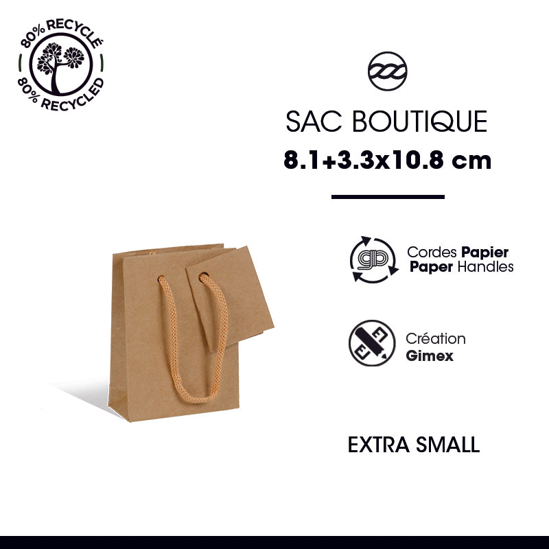 Extra Small Luxury Bag | Brown Kraft | Paper Handles | 8.1+3.3x10.8cm | Pack of 500