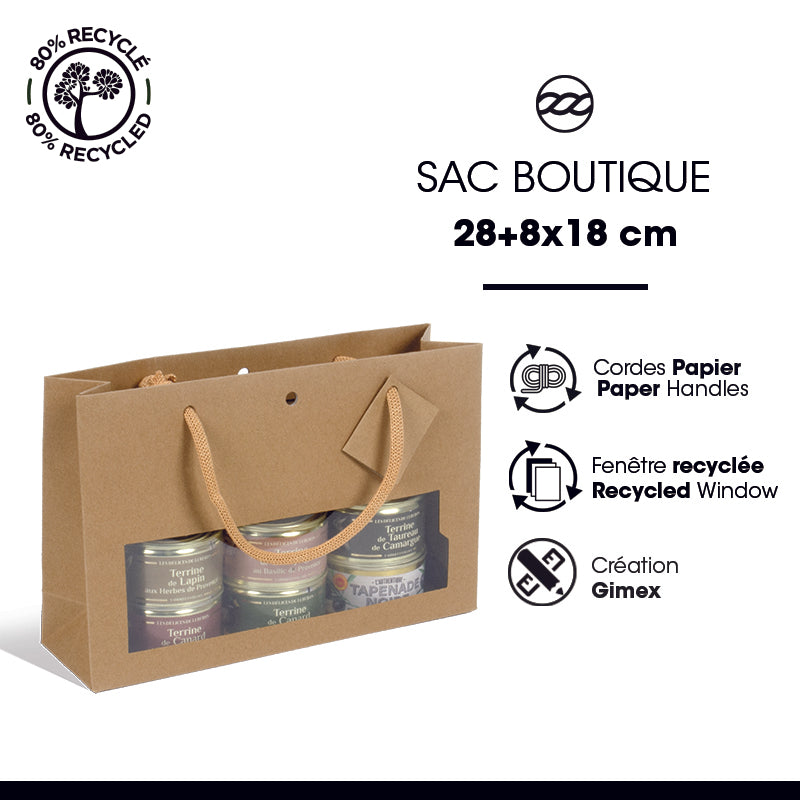 Luxury Jam Bag with Window | Brown Kraft | Paper Handles | 28+8x18cm | Pack of 120