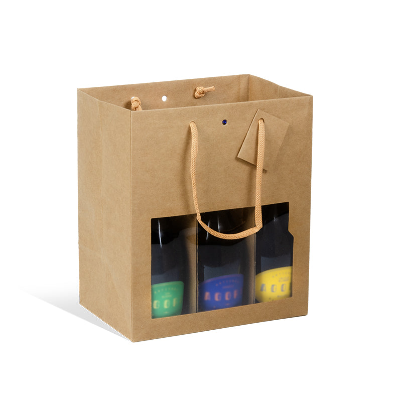 6-bottle window bag | brown kraft | paper handles | 22.5+15x26cm | 72-pack