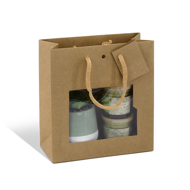 Luxury Middle window bag | brown kraft | paper handles | 18+8x19cm | 192 per bag