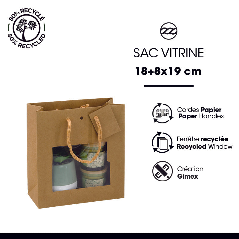 Luxury Middle window bag | brown kraft | paper handles | 18+8x19cm | 192 per bag