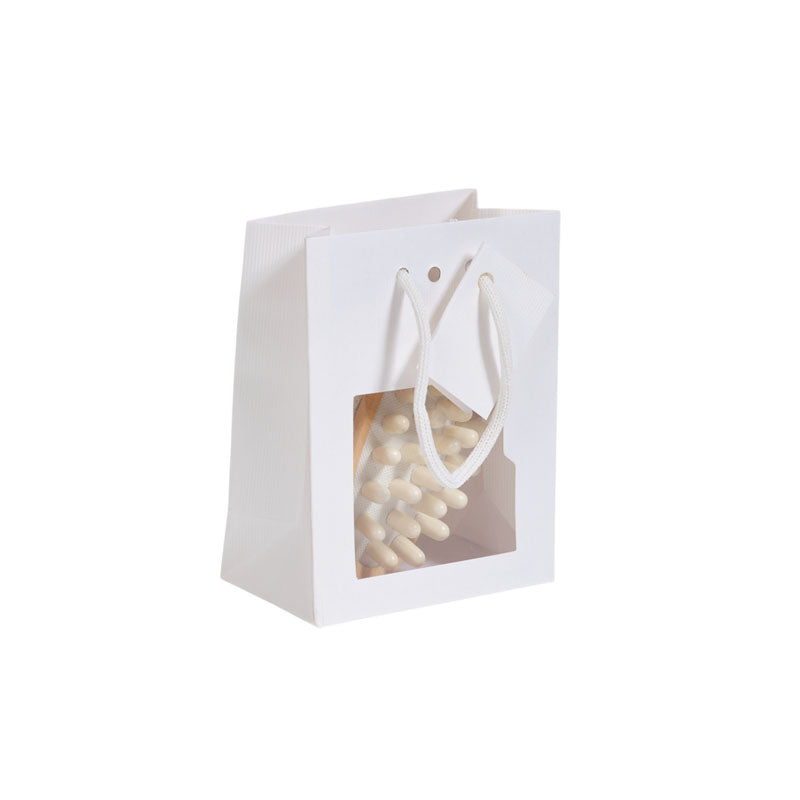 Luxury window bag Natural White | white kraft | paper handles | 11.4+6.4x14.6cm | 200