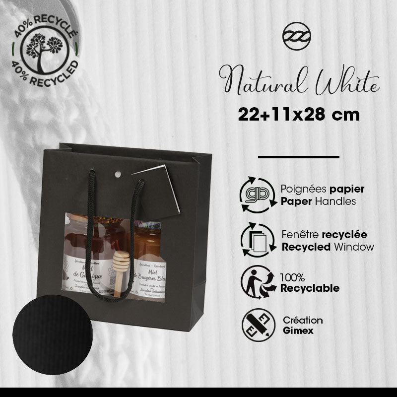 Luxury window bag Natural Black|black kraft|paper handles|18+8x19cm|pack of 200