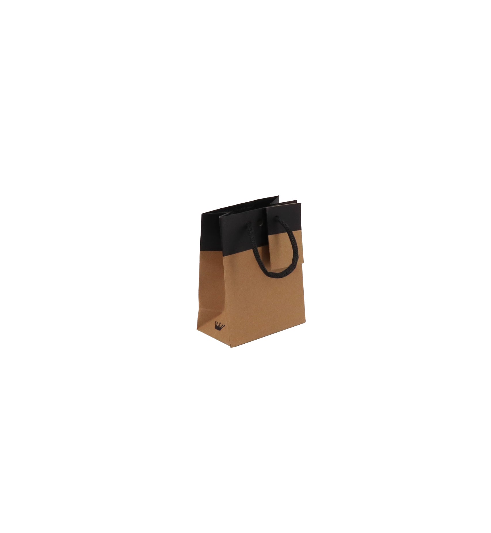 Luxury Line bag | brown and black kraft | paper handles | 11.4+6.4x14.6cm | 300 pieces