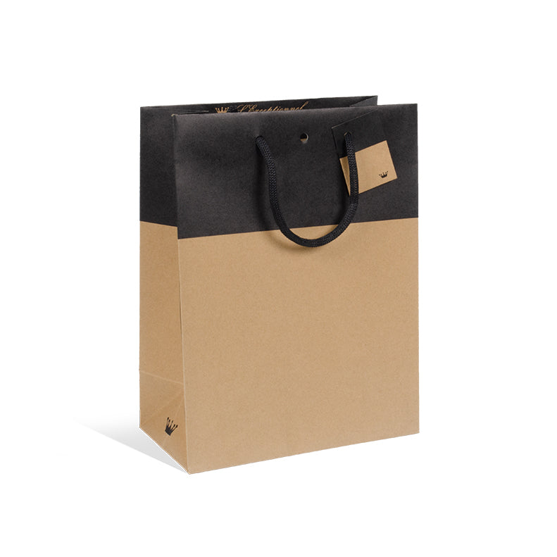 Luxury Line bag | brown and black kraft | paper handles | 25+13x33cm | 150 per bag