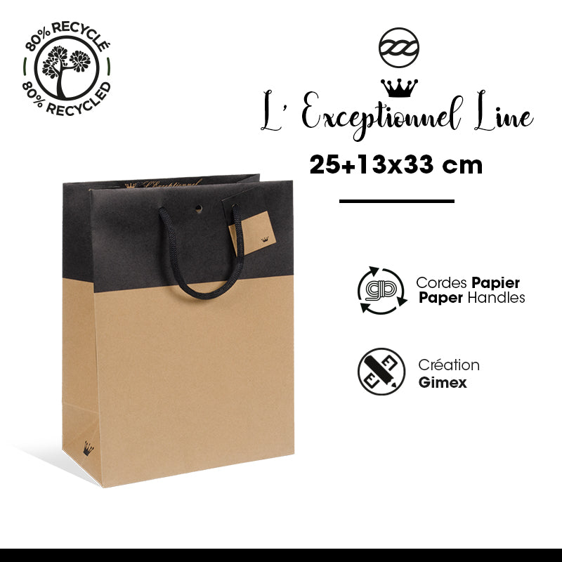 Luxury Line bag | brown and black kraft | paper handles | 25+13x33cm | 150 per bag