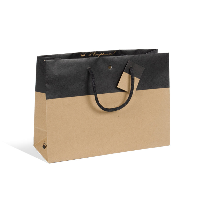Luxury Line bag | brown and black kraft | paper handles | 33+11.5x24cm | 100 per bag