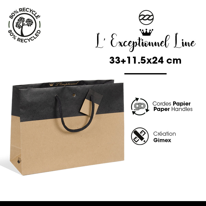 Luxury Line bag | brown and black kraft | paper handles | 33+11.5x24cm | 100 per bag