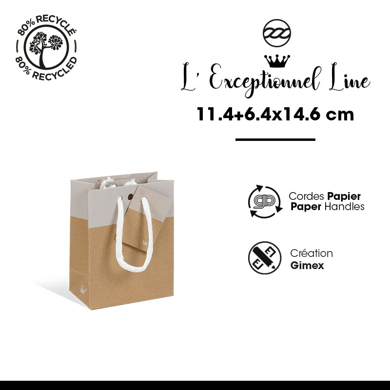 Luxury Line bag | brown and white kraft | paper handles | 11.4+6.4x14.6cm | 300 pieces