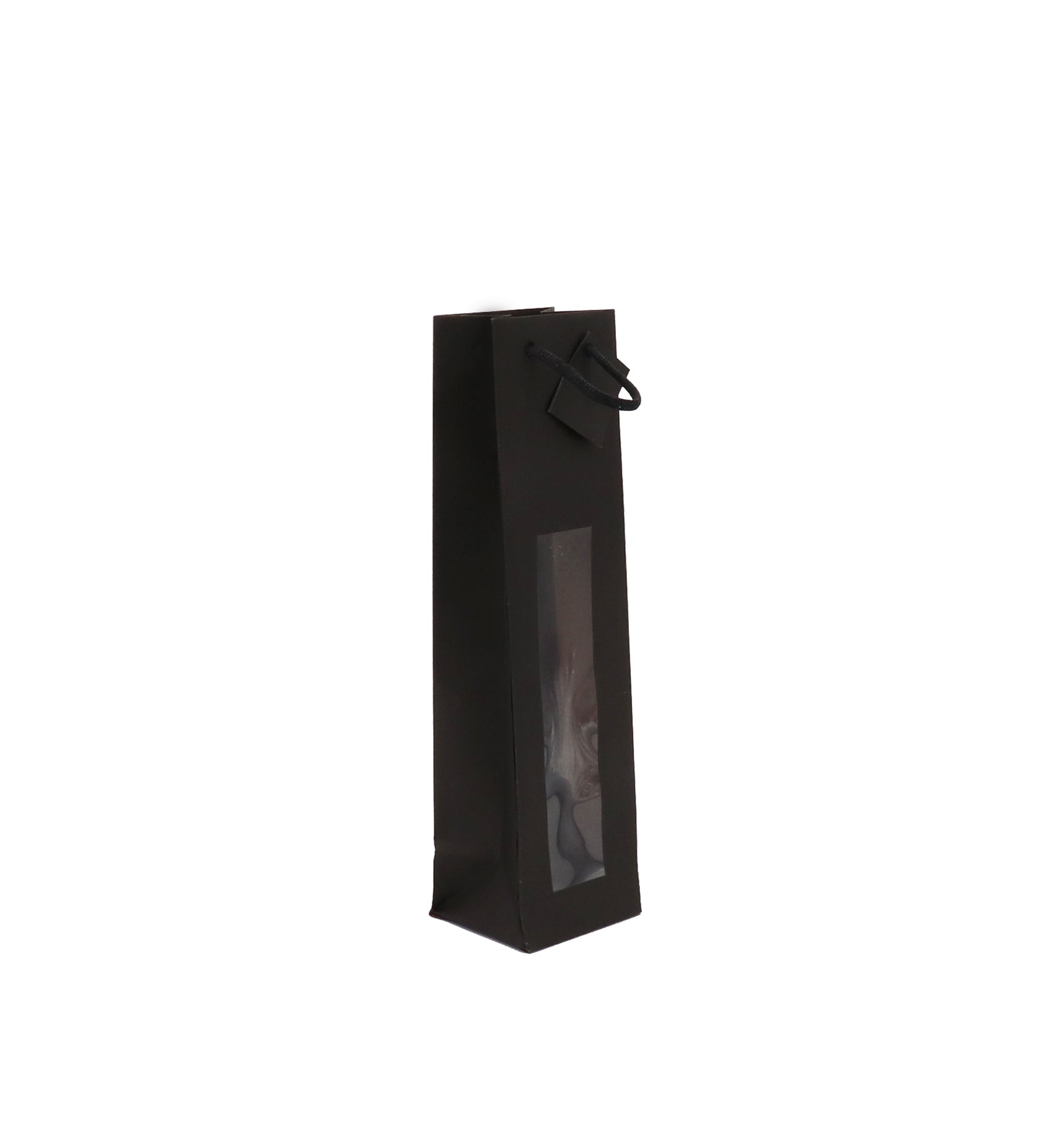 1 bottle window bag | black kraft | paper handles | 10+9x38cm | 200