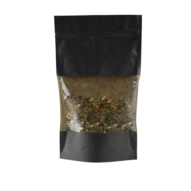 Doypack bag with window and airtight zip 750ml | black kraft | 600