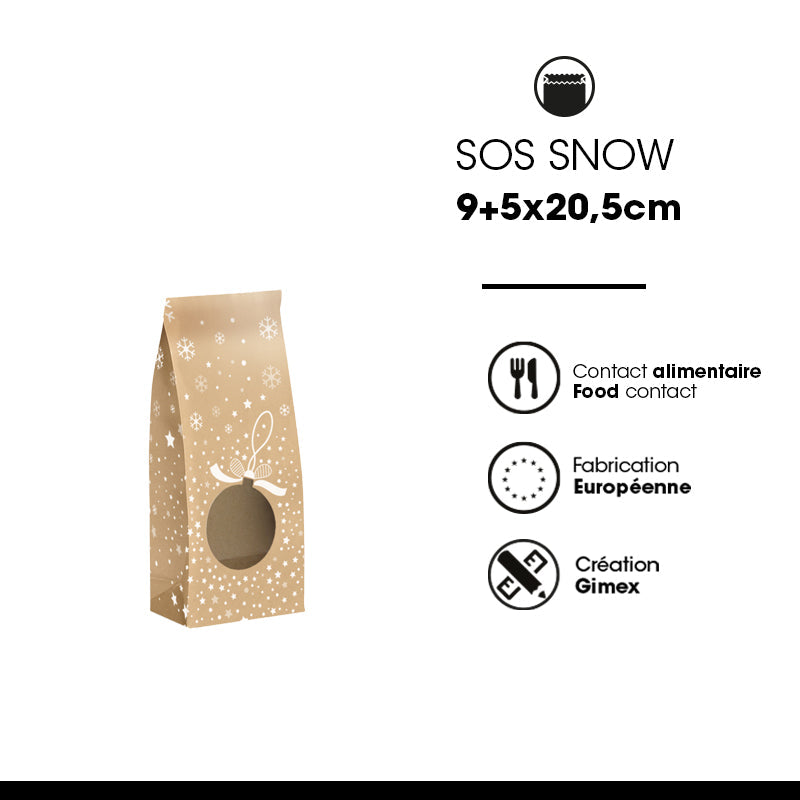 SOS Snow window bag | brown kraft | 9+5x20.5cm | 1200