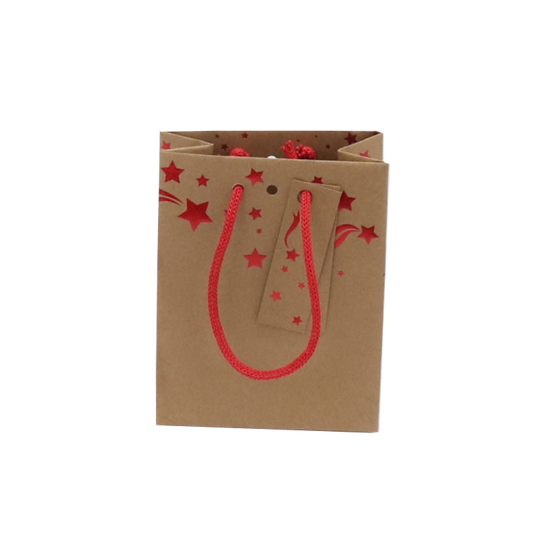 Small Asca Red Bag | Brown Kraft | Drawstring Handles | 11.4+6.4x14.6cm | Pack of 300