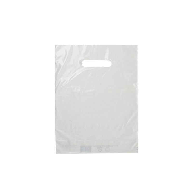 Sac plastique blanc | PEBD recyclé | poignées découpées | 25x32+4cm | par 1000