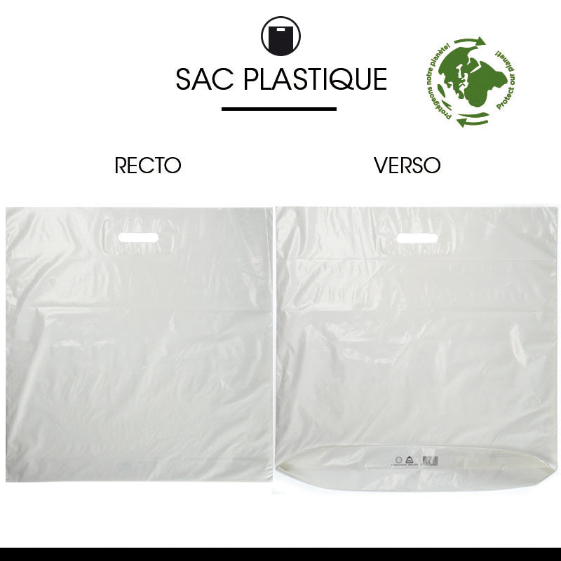 Sac plastique blanc | PEBD recyclé | poignées découpées | 60x60+5cm | par 400