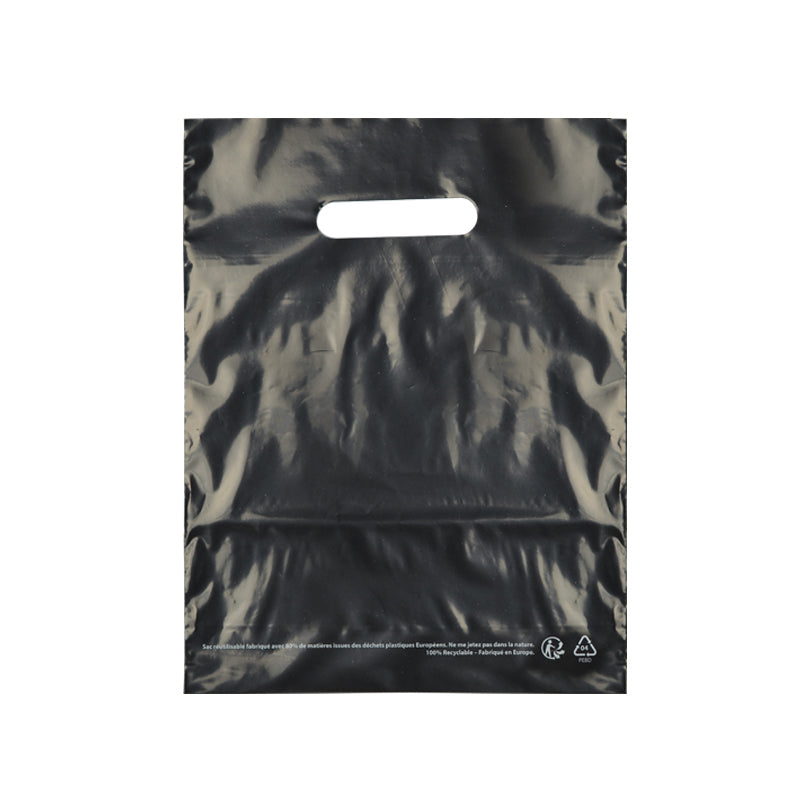 Sac plastique noir | PEBD recyclé | poignées découpées | 37x45cm | par 500