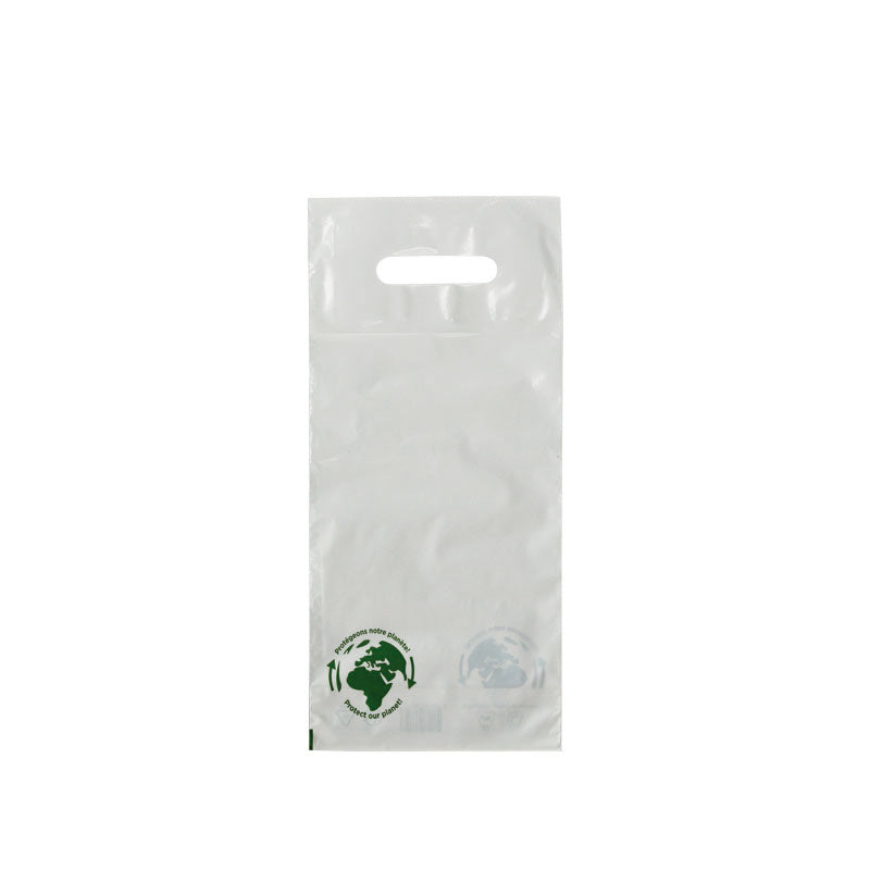 Sac plastique 1 bouteille | PEBD blanc | poignées découpées | 19x40+4,5cm | par 1000