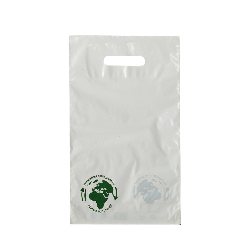 Sac plastique 2 bouteilles | PEBD blanc | poignées découpées | 24x40+4,5cm | par 1000