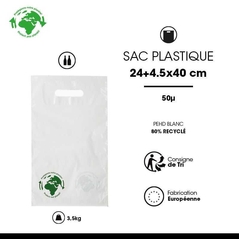 Plastic bag for 2 bottles | White LDPE | Die-cut handles | 24x40+4.5cm | Pack of 1000
