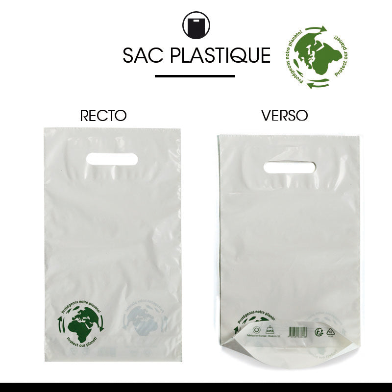 Sac plastique 2 bouteilles | PEBD blanc | poignées découpées | 24x40+4,5cm | par 1000