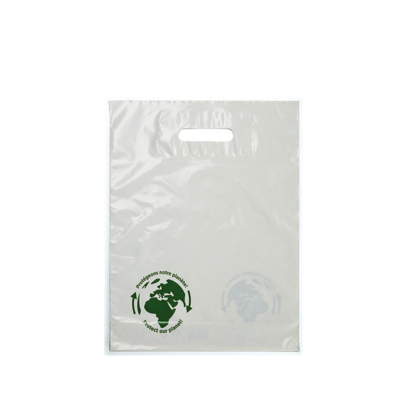 Sac plastique 3 bouteilles | PEBD blanc | poignées découpées | 30x40+4,5cm | par 1000