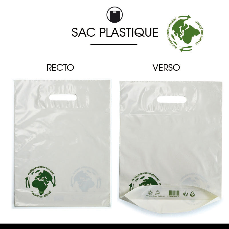 Sac plastique 3 bouteilles | PEBD blanc | poignées découpées | 30x40+4,5cm | par 1000