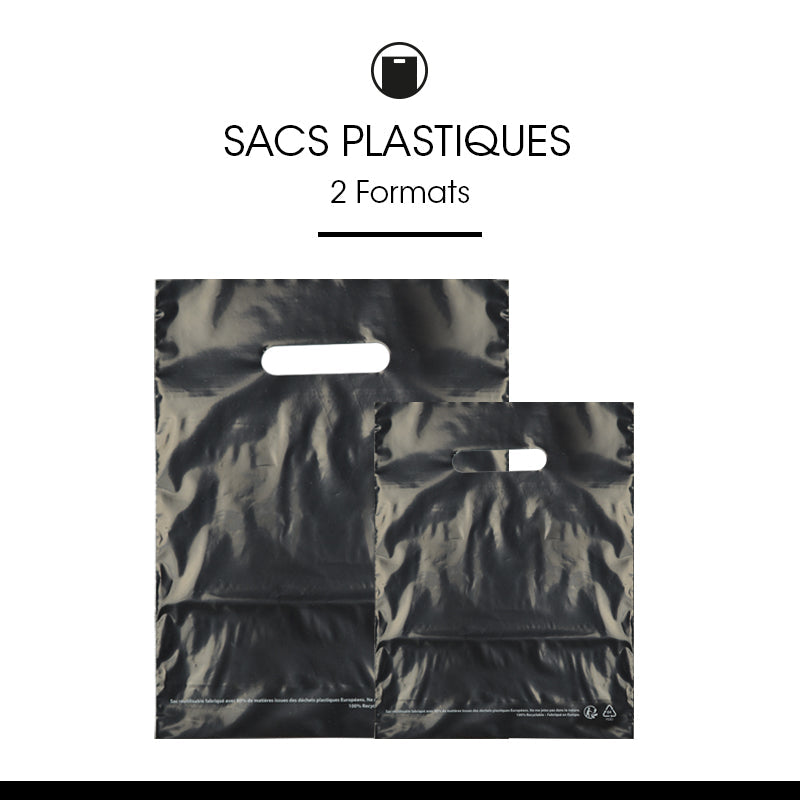Bag | black plastic | die-cut handles | made from recycled LDPE 25x32cm per 1000