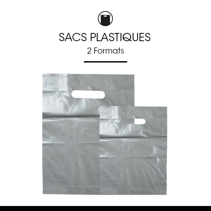 Sac plastique gris | PEBD recyclé | poignées découpées | 25x32cm | par 1000