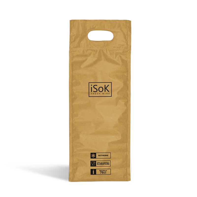 Sac isotherme 1 bouteille ISOK | brun effet kraft | 18,2x47cm | par 100