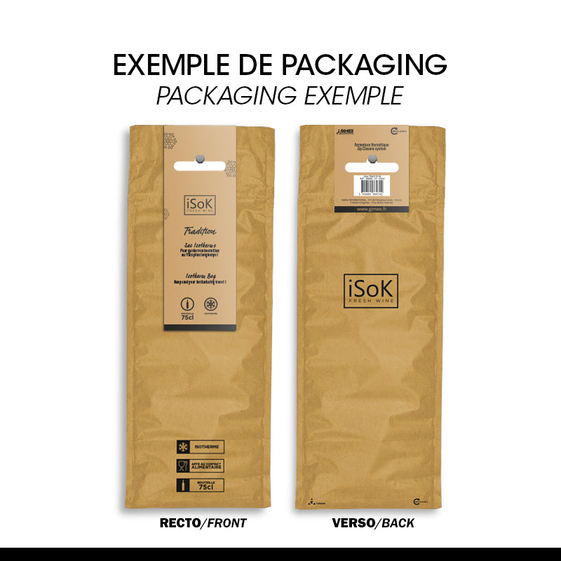 Sac isotherme 1 bouteille ISOK | brun effet kraft | 18,2x47cm | par 100