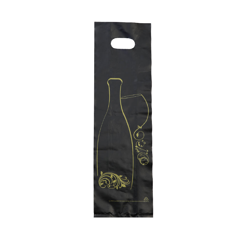 1 bottle bag | black HDPE plastic | die-cut handles | 12+3/3x46cm per 1000