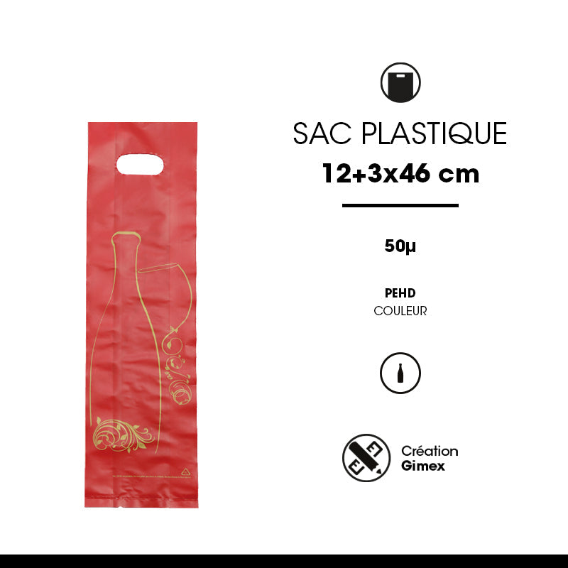 1 bottle bag | red HDPE plastic | die-cut handles | 12+3/3x46cm per 1000