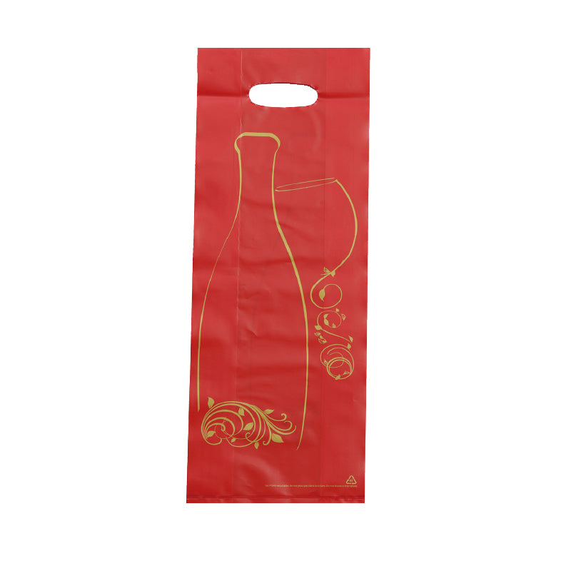Sac 2 bouteilles|PEHD rouge|poignées découpées|16+4/4x46cm|par 1000
