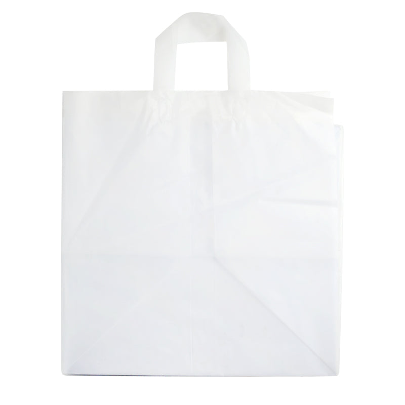 Bag | frosted plastic | soft handles | in translucent HDPE 37+34x40cm per 100