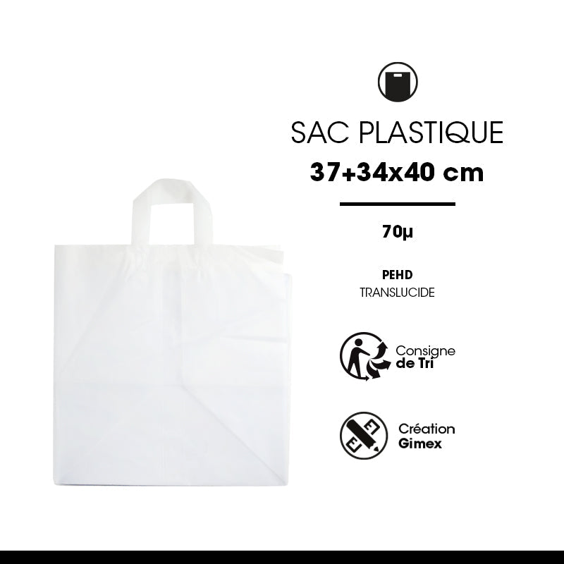 Sac plastique givré | PEHD translucide | poignées souples | 37+34x40cm | par 100