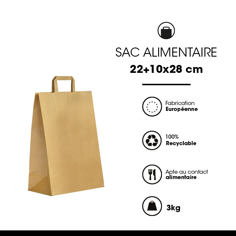 Bag | brown kraft | flat handles | 22+10x28cm per 250