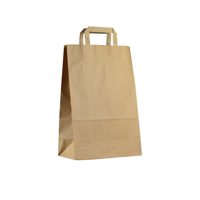 Sac kraft brun recyclé|poignées plates|26+14x39cm|par 250