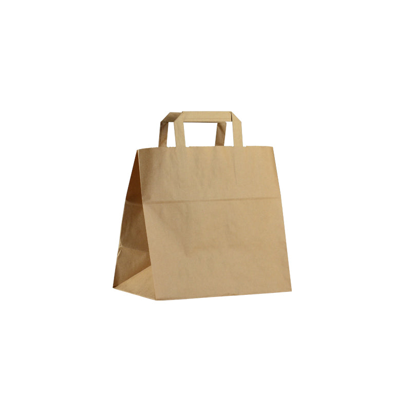 Recycled brown kraft bag | flat handles | 26+17x25cm | 250 per bag